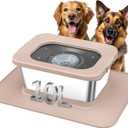 Decflow 10L Stainless Steel Dog Water Bowl, No Spill Anti-Splash Dog Bowls with XXL Silicone Mat, Spill-Proof Slow Feeder for Messy Drinkers, Heavy Duty Pet Bowls Indoor/Outdoor Use (Beige)