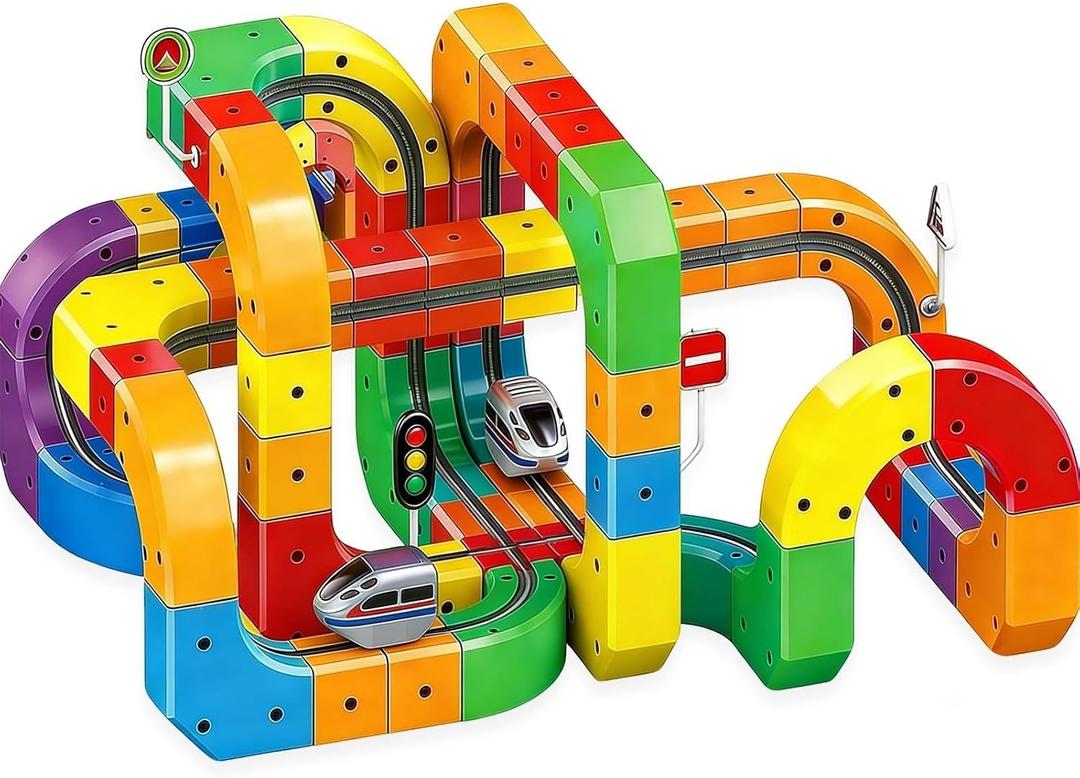Magnetic Train Track Set,DIY Race Car Track Electric Train Set Building Toy Train Track Gravity-Defying STEM Learning Fun Gift (123)