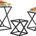MyGift Twisting Geometric Matte Black Metal Pizza Riser Racks / Food Display Stands, Set of 3
