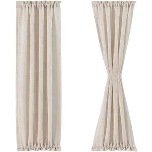 FMFUNCTEX Linen French Door Curtains 40 Inches Long for Front Glass Door Patio Door Windows, Natural Light Filtering Flax Blend Door Curtain Sidelight Door Panels with Tiebacks,2 Panels Rod Pocket