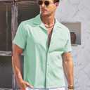 COOFANDY Men's Casual Button Down Shirts Short Sleeve Summer Cuban Vacation Beach Shirts (Green, L)