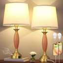 Seealle Touch Bedside Lamps for Nightstand - Bedroom Lamps Set of 2 with USB C+A, 3 Way Dimmable Table Lamps for Living Room (Wood Body and Gold Base)