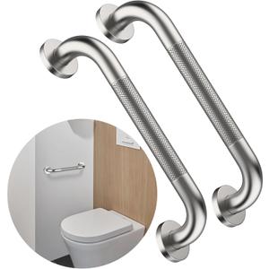12 Inch Anti Slip Shower Safety Bars,Munzong 2 Pack Bathroom Grab Bars for Bathtubs and Showers,Brushed Nickel Knurled Handicap Balance Bar,Safety Hand Rail Support Elderly Senior Bath Handle