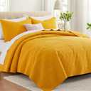 Lavsiry Mustard Yellow Oversized California Cal King Size Quilt Bedding Set with Pillow Shams, Summer Lightweight Bedspread Coverlet, Soft Quilted Blanket Thin Comforter for All Seasons