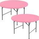 Fitted Round Table Covers 60 Inch-2 Pack Pink Elastic Spandex Table Cloth-Small Stretch Folding Circle Tablecloths Topper Cap for Kitchen Dining Commercial Party Picnic Event Banquet Tables