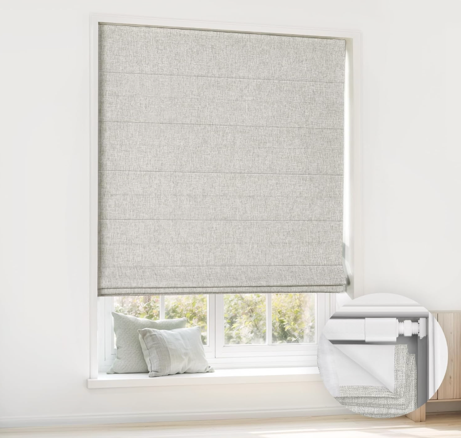 LazBlinds No Drill Cordless Roman Shades, 31'' W x 48'' H, Grey