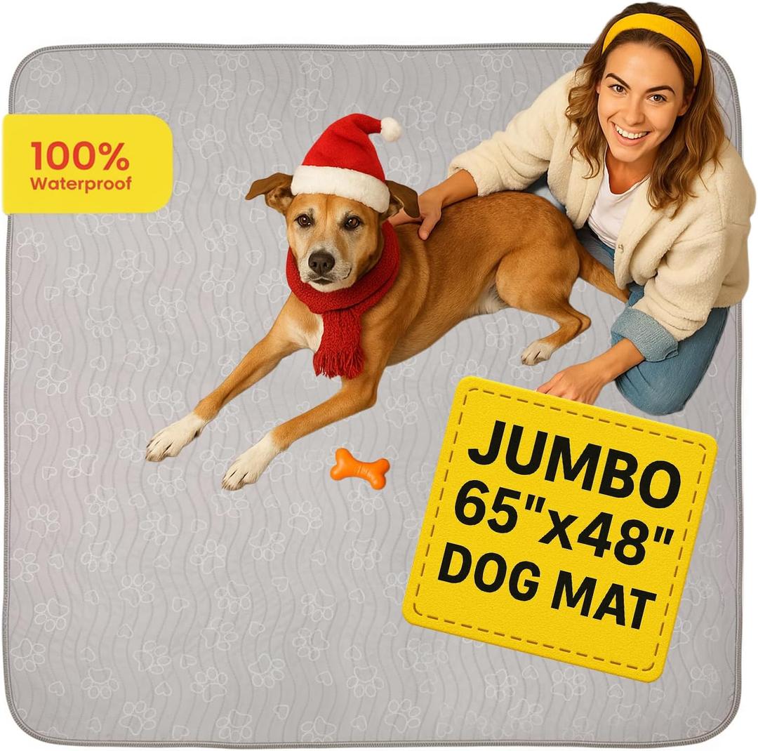 IMPROVIA Extra-Large Waterproof Dog Mat - Jumbo Washable Playpen Floor Protector, Non-Slip Pet Pad, Heavy-Duty 65"x48"