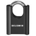 DELSWIN 4-Digit Combination Lock Outdoor Padlock - Heavy Duty Locker Lock with Hardened Steel Shackle, Waterproof Combo Lock for Gym Locker, Hasp Storage, Shed, Fence, Gate (Obsidian,Black,1Pcs) Locked
