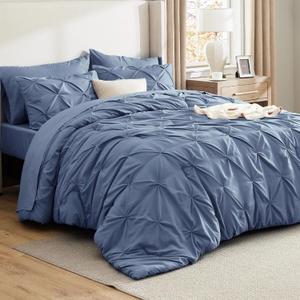 Bedsure King Size Comforter Set Slate Blue - Bed in a Bag Bedding Set 7 Pieces, GentleSoft Pintuck Bed Set Gift for Family, Pinch Pleat Slate Blue Comforter with Sheets, Pillowcases & Shams 08 - Slate Blue, King