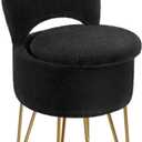 GREENSTELL Vanity Stool Chair with Storage and Folding Back, 15.7" x 15.7" x 19.5" Faux Fur Soft Ottoman for Adults, 4 Metal Legs with Anti-Slip Feet, Furry Padded Seat for Makeup, Bedroom, Black