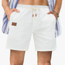 JMIERR Mens Casual 5"/ 7" Cotton Linen Shorts - Elastic Waist Drawstring Summer Beach Shorts with Pockets M