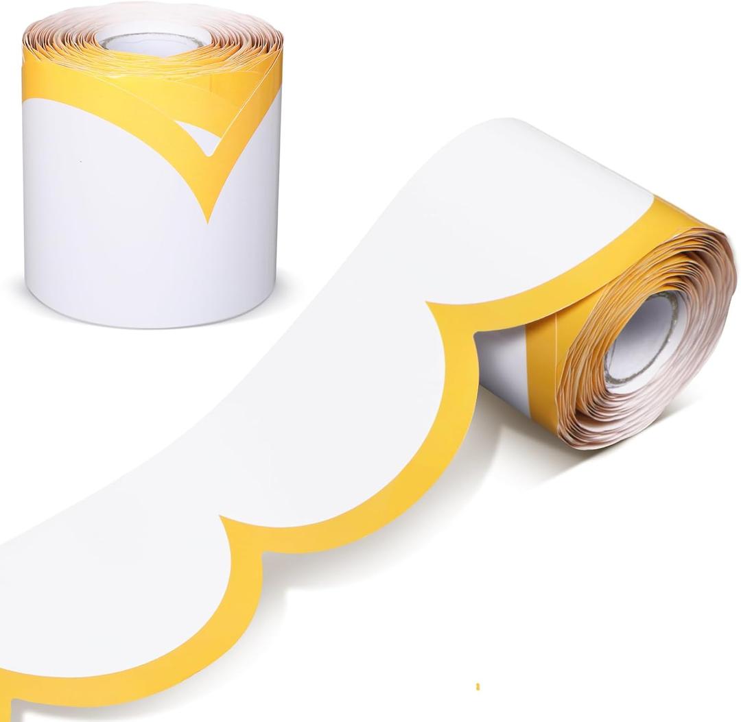 Fuutreo 65ft Goldenrod Yellow and White Bulletin Board Borders Wave Line Scalloped Board Borders Classroom Die-Cut Rolled Trim for Bulletin Home School Office Wall Desks Locker Decorations