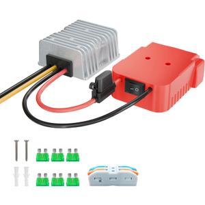 18V to 12V Step Down Converter Adapter Compatible with Milwaukee M18 Batteries, DC 12 Voltage Battery Power Adapter, 20A 240W Buck Converter Regulator, with Over Discharge Protection, Switch and Fuse.