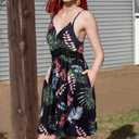 LAISHEN Women's 2024 Summer Casual Sundress V Neck Spaghetti Strap Lace Floral Beach Vacation Midi Dress (L)