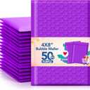 GSSSUSA Bubble Mailers 4x8 Inch 50 Pack Padded Envelopes Usable Size 4x7 Inch Shipping Envelopes Self Seal Small Packaging Shipping Bags for Mailing Jewelry, Small Business, Purple