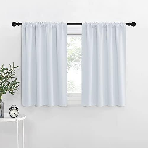 Greyish White Window Curtain Panels - Thermal Insulated Rod Pocket Room Darkening Curtain Sets for Bedroom (Platinum - Greyish White, 2 Panels, 42 in x 36 in (W x L))