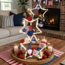 Cinnvoice 3 Pcs 4th of July Decorations Wooden Stars Patriotic Memorial Day Crafts Table Centerpiece Rustic Wooden Star for Tiered Tray Accents Independence Day Home Office Shelf Decor (White)