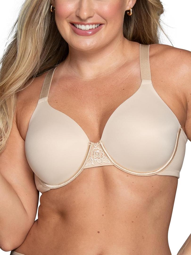 Vanity Fair Women's Full Figure Beauty Back Smoothing Bra, 4 Way Stretch Fabric, Lightly Lined Cups up to H (38D, Underwire - Beige)