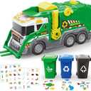 2pcs Garbage Truck Toys for Kids 3 4 5 6 7 8 Years Old Boys Toy Trucks Set with Sound and Light,Toddlers Birthday Gifts for Boys & Girls Learning Toys,Includes 3 Trash Bins