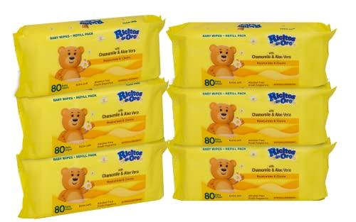 Ricitos de Oro Baby Wipes, Chamomile and Aloe Vera Refillable Baby Wipes, Moisturize and Clean Baby, Lightly Scented, Hypoallergenic, Alcohol-Fee,1 Pack of 80 wipes .