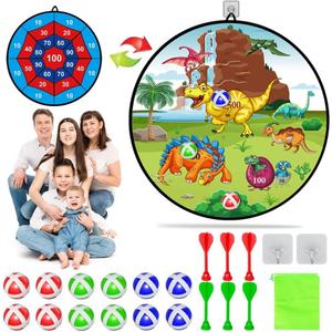 Dart Board for Kids Ages 4-8 - 29" Double-Sided Dart Board with Sticky Balls and Darts,Boys Toys for Ages 8-13,Valentines Day Gifts for 7 8 9 10 11 12 13 14 Year Old, Indoor/Outdoor Party Game Toys (DINO+NUMBER)