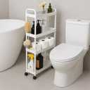 ShellKingdom 4 Tier Bathroom Storage Organizer, Toilet Paper Holder, Slim Rolling Storage Cart for Narrow Space with Handle, Mobile Shelving Unit for Bathroom, Kitchen, Laundry (White)