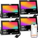 LED Flood Light Outdoor 30W, 300W Equivalent 3000LM Smart RGB Landscape Lighting with APP Control, DIY Scenes -Timing - Warm White 2700K -Color Changing Uplight, IP66, US Plug, No Remote MELPO(4 Pack)