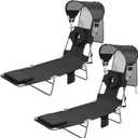 Backpack Beach Tanning Chair with UPF 50+ Canopy Sun Shade Face Hole, Folding Lounge Chair Reclining 6 Position for Adults Reading Sunbathing Outside Poolside Camping (Black)