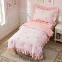 Btargot 4 Pieces Ultra Soft Toddler Ruffle Bedding Set, Cartoon Rainbow Bowknot Pattern Comforter Sets for Baby Girls Boys, Multicolor