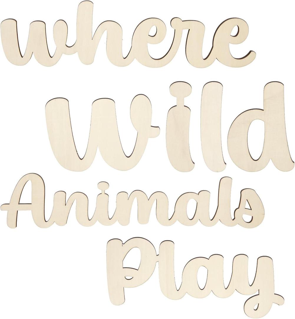 Playroom Wall Decor, Where Wild Animals Play Sign Kids Wooden Educational Jungle Nursery Wall Art for Toddler Bedroom Decoration for Boys Girls Room Home Kindergarten