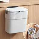 Hanging Trash Can with Lid, 2.3 Gallon Kitchen Garbage Bin Food Waste Container Convenient Durable Over Cabinet Door RV Counter Camping Cupboard Under Sink Compost Bathroom Wall Mounted