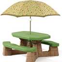 Step2 Naturally Playful Kids Picnic Table with Removeable Umbrella, Indoor/Outdoor Toys, Fits 6 Children, Made of Durable Plastic, For Toddlers 3+ Years Old, Green & Leaves
