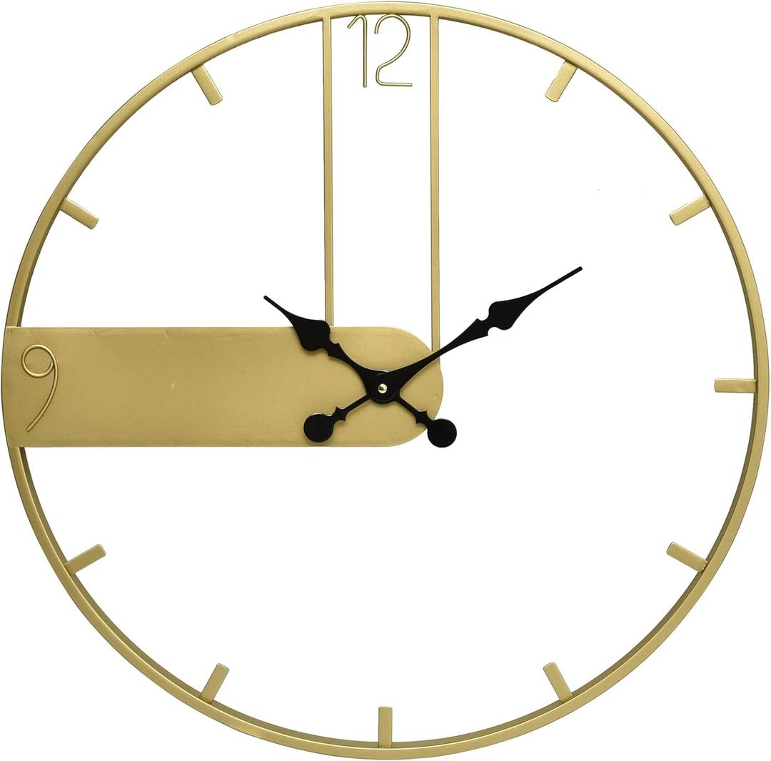 SwallowLiving 24 Inch Gold Minimalist Metal Wall Clock with Arabic Numerals - Elegant Home Decor, Silent Quartz Movement, Easy to Read, Perfect for Living Room, Kitchen, or Bedroom