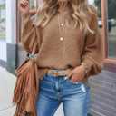 VIMPUNEC Womens Oversized Long Sleeve Sweaters Fall Casual Knit Pullover Tops Mock Neck Side Slit Jumper (L)