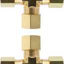 Legines Brass Compression Fitting, Tee Union, 3 Ways Connector, 1/4" Tube OD, Pack of 2 (0.25 Inch)