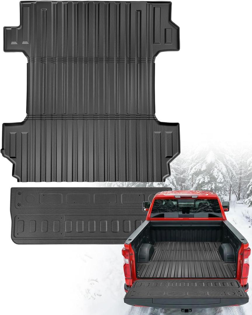 for Chevy Silverado/GMC Sierra 2500/3500HD 2020-2026 Truck Bed Tailgate Mats (Only 6.8FT), All Weather TPE Liner (Not for Factory 5th Wheel System) for Chevrolet Silverado/GMC Sierra Accessories