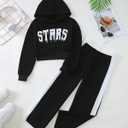 Girls' Clothing Set Crop Top Letter Hoodie Sweatpants Fall Winter Outfits Tween Girl Trendy Clothes Activewear 8-12 (Black)