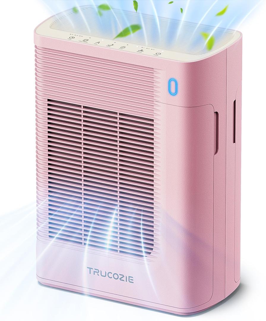Trucozie Air Purifier for Home Large Room Bedroom Up to 1937 Ft in 1 Hr With Double-sided Air Inlet, Air Quality and Light Sensors, HEPA Sleep Mode for Allergies, Dust, Pollen, Pet Hair, Pink
