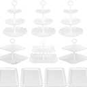 Pack of 10 NWK Cake Stand Set, with 3 x Two-Tier and 3 x Three-Tier Cupcake Stands, 4 x Appetizer Trays, 1 x Tablecloth for Birthday Bridal Baby Shower Party (White)