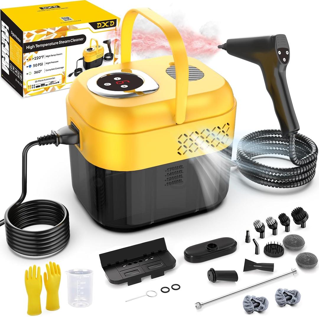 DXD Handheld Steam Cleaner,New Generation 2500W High Pressure Steam Cleaner for Home,1700ML Large Tank Portable Steamer for Cleaning,10s Rapid Heating,21pcs Accessories,for Car,Home Grease Detailing