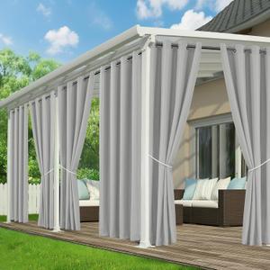 Patio Curtains Outdoor Waterproof - 6 Panels Privacy Weatherproof Outside Curtains with Grommets for Pergola, Gazebo, Porch, Cabana, Balcony, 54 x 95 Inch, Silver