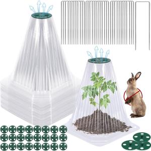 VICAMB 40 Pack Garden Cloches for Plants with 80PCS Ground Stakes,Clear Reusable Bell Covers with Rotatable Vent for Plant Protection,Garden Protector from Animals Birds Chicken,7.9" H X 6.7" D