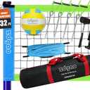 Outdoor Portable Volleyball Net System - Adjustable Height Poles with Soft Volleyball Ball, Pump, Hammer, Boundary Line, and Carry Bag for Backyard, Beach, Lawn