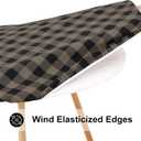 Smiry Round Picnic Tablecloth, Elastic Waterproof Fitted Vinyl Tablecloths for 45"-56" Tables, Flannel Backed Buffalo Plaid Table Cover for Dining, Camping, Outdoor, Black and Khaki