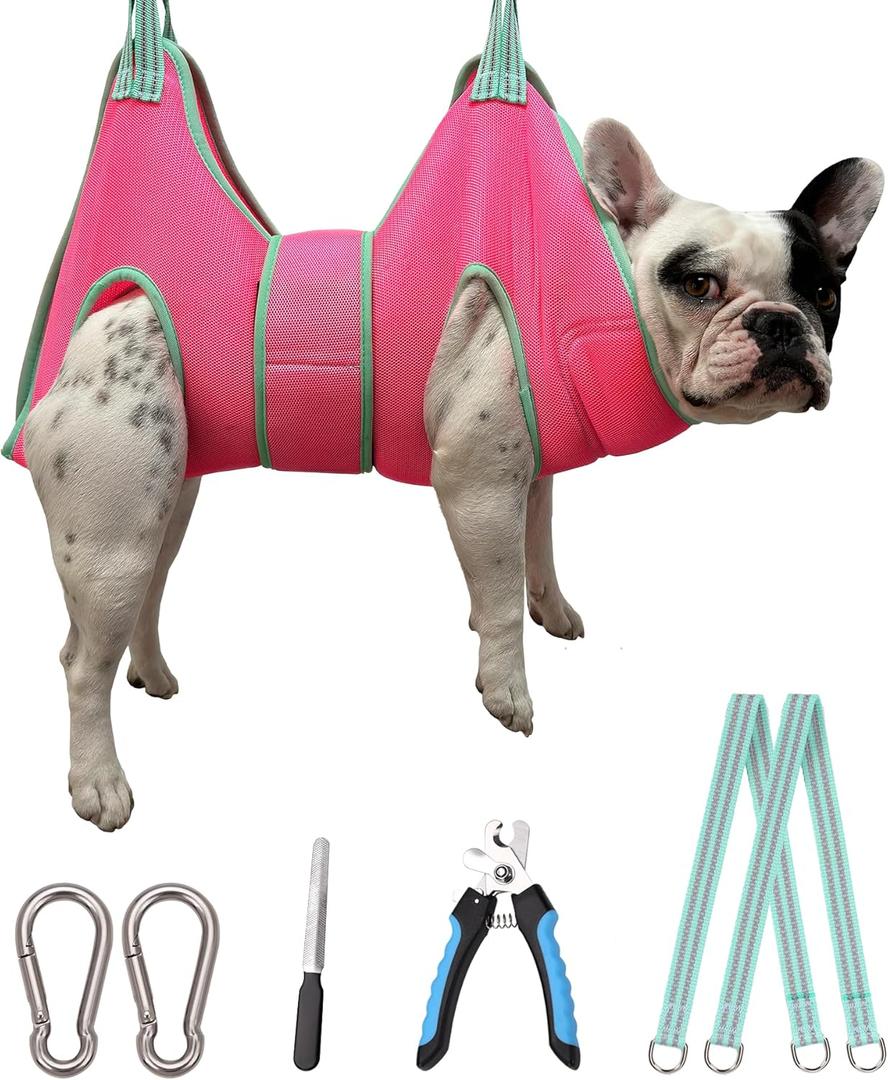 Kkiimatt Dog Grooming Hammock, Medium Hanging Harness Holder Hanger for Nail Clipping,Nail Trimming Hammock,Dog Sling Restraint with Thick Fabric Neck Support for Claw Care (Medium 26-45LB/Pink)