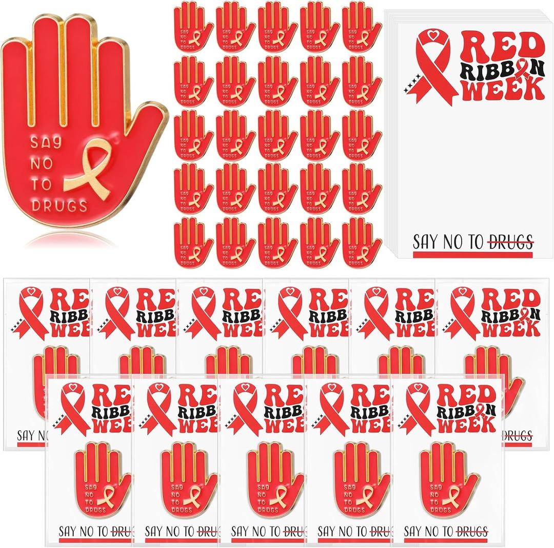 Red Ribbon Week Gifts Bulk Say No to Drugs Metal Lapel Pins with Cards for Anti Drugs Campaigns Fundraising Events