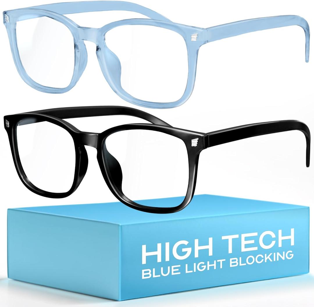 livho High Tech Blue Light Glasses - Advanced Blue Light Blocking Computer Glasses - Screen Fatigue & UV Protection (*B12 Light Black+clear Blue)