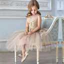 Girls Flower Girl Shoes, Mary Jane Ballet Flats with Pearl Ankle Strap, Princess Dress Shoes for Wedding Party School (Beige), 3 Big Kid