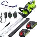 20'' Hedge Trimmer Cordless with Battery, 3000RPM Electric Handheld Bush Clipper with 2pcs 2000mAh Rechargeable Batteries, 180 Rotatable Head, 2/3'' Blade Gap Green, Gifts for Men Dad Father