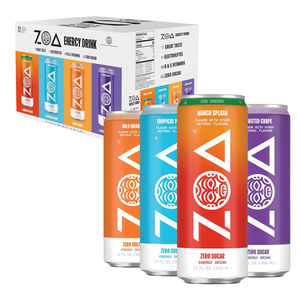 ZOA Zero Sugar Energy Drinks, Variety Pack - Sugar Free with Electrolytes, Healthy Vitamin C, Amino Acids, Essential B-Vitamins, and Caffeine from Green Tea (MS, TP, FG, WO)- 12 Fl Oz (12-Pack), BB 09-07-26